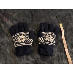 Gloves fuzzy inside winter dark blue and white warm fingers